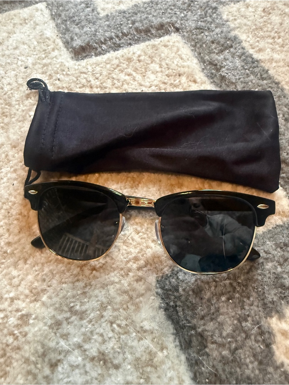 Classic Clubmaster-Style Women’s Sunglasses in Black & Gold